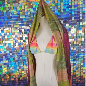 Rainbow Pastel Triangle Bikini Top & Matching Patchwork Pashmina Rave Set
